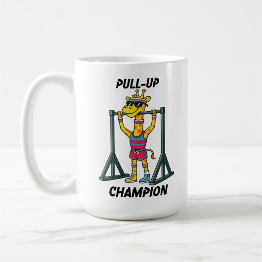 Pull-Up Champion – Funny Giraffe Workout Design コーヒーマグカップ (左)