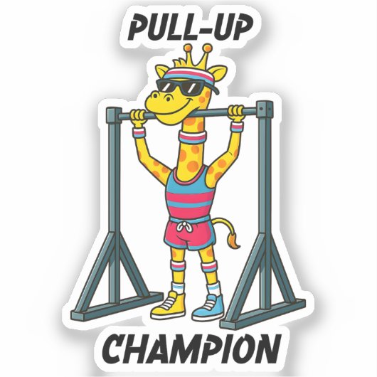 Pull-Up Champion – Funny Giraffe Workout Design シール (正面)