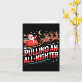 Pulling An All-nighter Funny Christmas Santa Sleig カード (黄色い花)