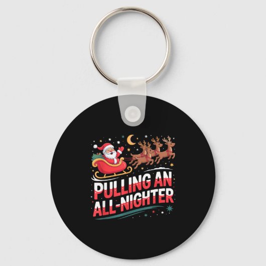 Pulling An All-nighter Funny Christmas Santa Sleig キーホルダー (正面)