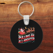 Pulling An All-nighter Funny Christmas Santa Sleig キーホルダー (正面)