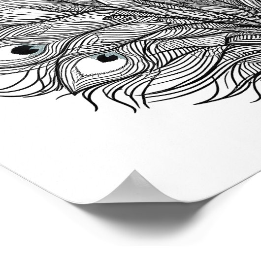 Pulsating Peacock Feather Decoupage Template Line ポスター (角)