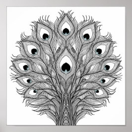 Pulsating Peacock Feather Decoupage Template Line  ポスター