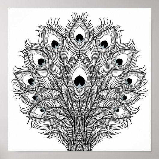 Pulsating Peacock Feather Decoupage Template Line  ポスター (正面)