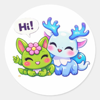 Pulspunkys Kawaii Fantasy Creature Sticker ラウンドシール
