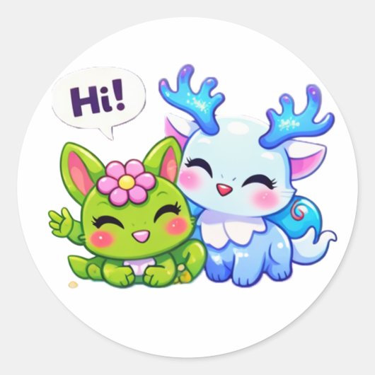 Pulspunkys Kawaii Fantasy Creature Sticker ラウンドシール (正面)
