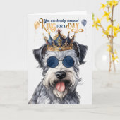 Pumi Dog King for a Dayおもしろい誕生日 カード (黄色い花)