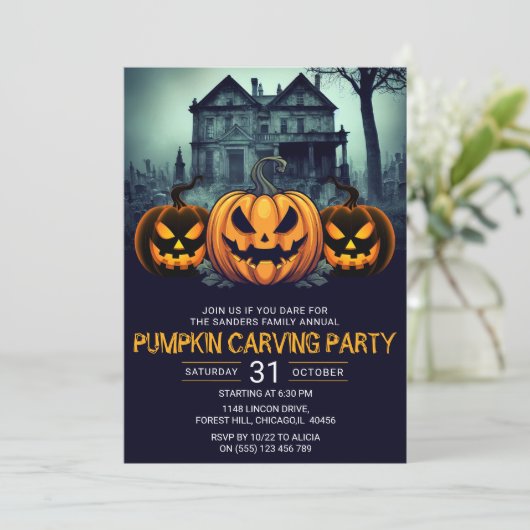 Pumkin Carving Party Fun Halloween 招待状 (スタンド正面)