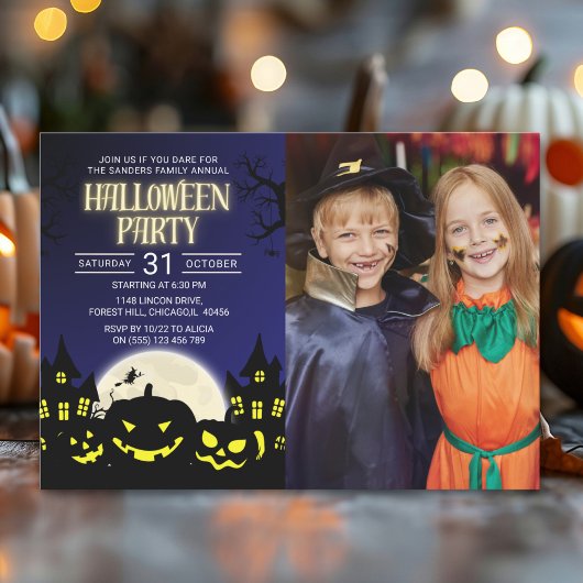 Pumkin Halloween Party Family Reunion with Photo 招待状