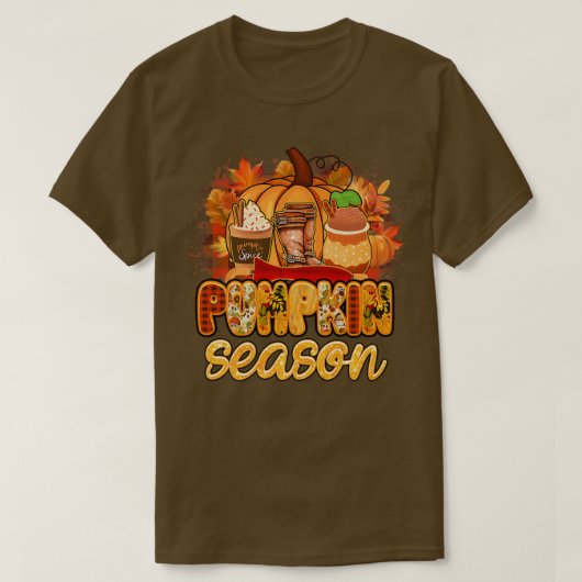 Pumkin Season Pumkin Spice Hello Fall Vibes Happy Tシャツ (デザイン正面)