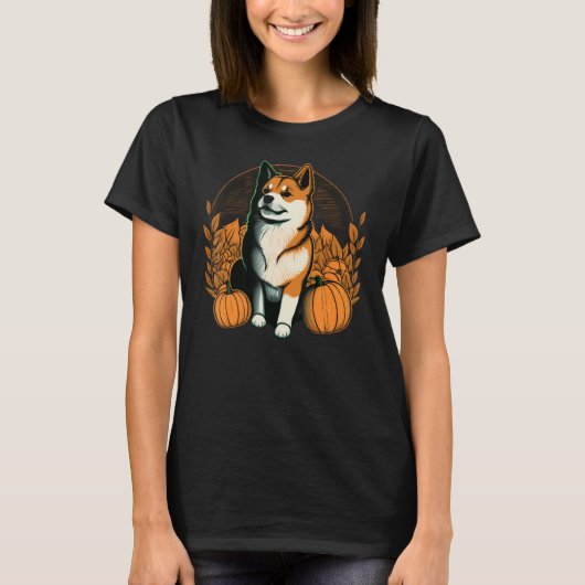 Pumpkin Akita Inu costume on Akita Inu Halloween Tシャツ (正面)