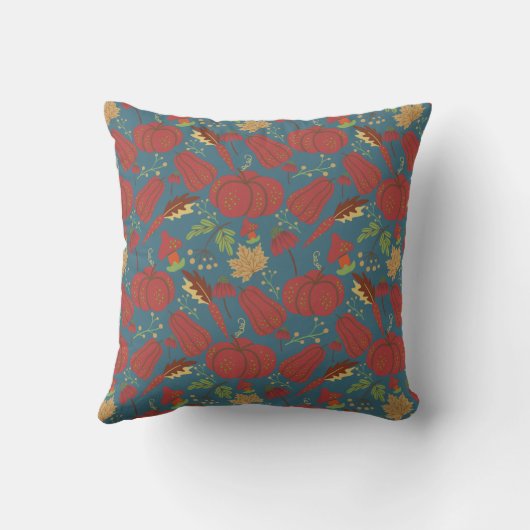Pumpkin and carrot seamless pattern red and blue クッション (裏面)