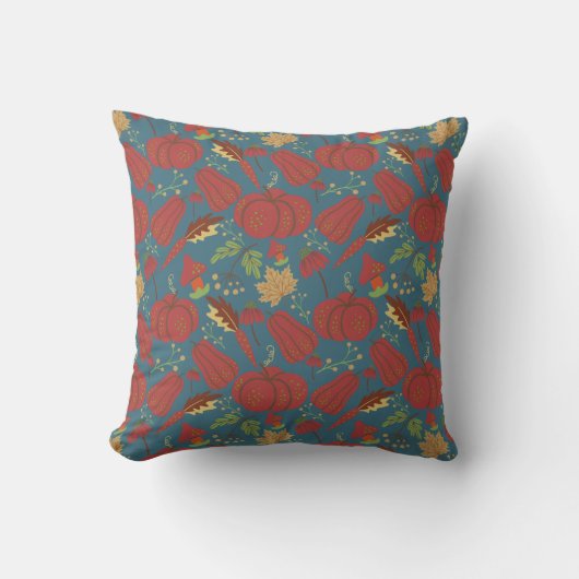 Pumpkin and carrot seamless pattern red and blue クッション (正面)