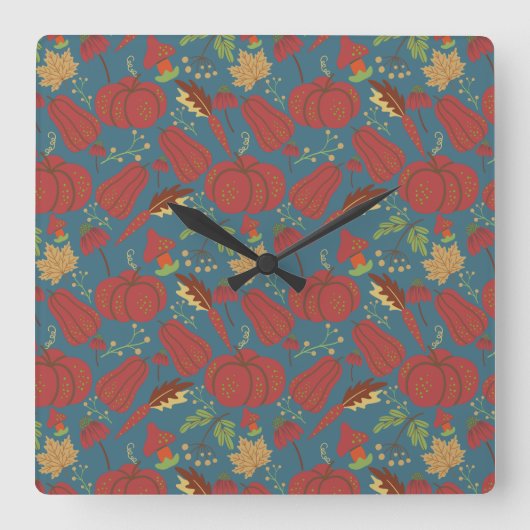 Pumpkin and carrot seamless pattern red and blue スクエア壁時計 (正面)