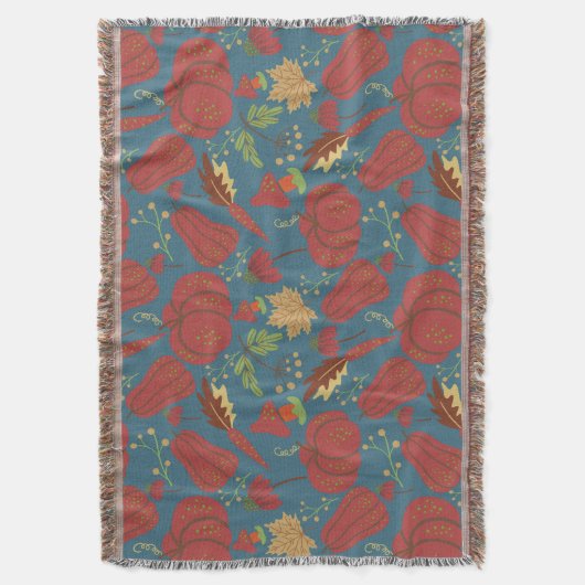 Pumpkin and carrot  seamless pattern red and blue スローブランケット (正面縦)