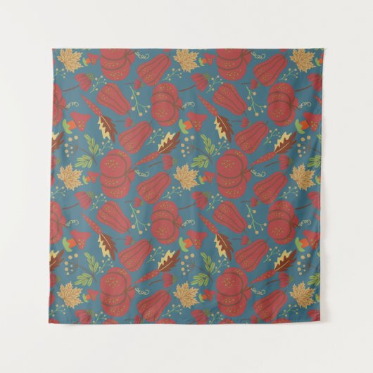 Pumpkin and carrot  seamless pattern red and blue タペストリー (正面(横))