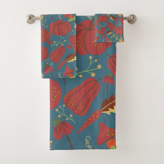 Pumpkin and carrot seamless pattern red and blue バスタオルセット (インサイチュ)