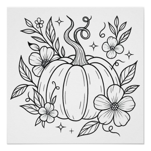 Pumpkin and Floral Wall Art Poster – Autumn Harves ポスター (正面)