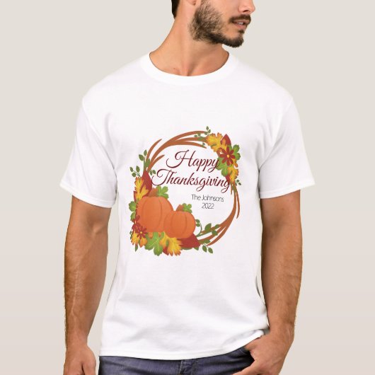 Pumpkin and Flower Thanksgiving Wreath Tシャツ (正面)