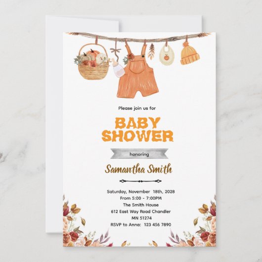 Pumpkin baby shower invitation 招待状 (正面)
