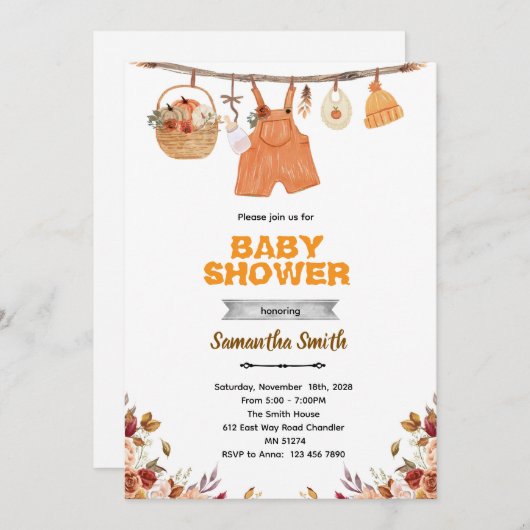 Pumpkin baby shower invitation 招待状 (正面/裏面)