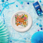 Pumpkin Baby Shower Paper Plate, Fall Floral ペーパープレート (パーティー)