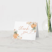 Pumpkin Baby Shower Thank You Card, Boho Fall Baby サンキューカード (正面)