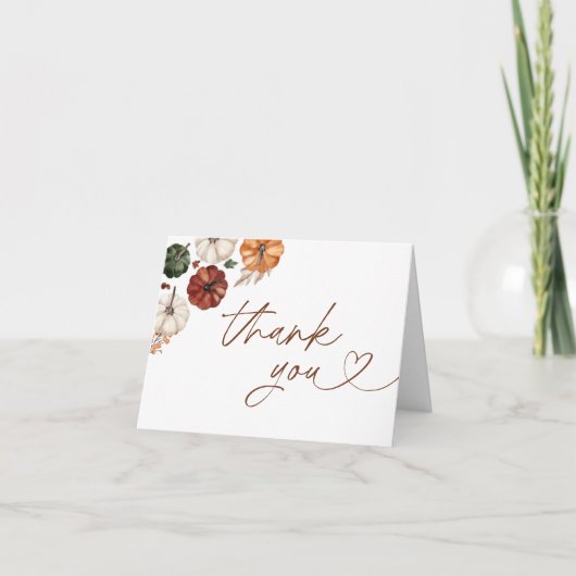 Pumpkin Baby Shower Thank You Card, Boho Fall Baby サンキューカード (正面)