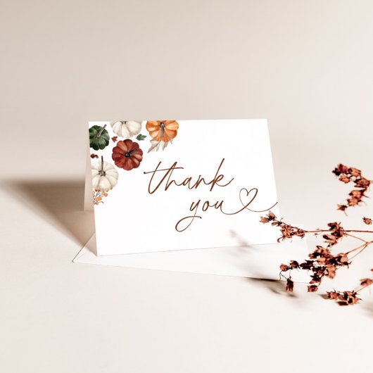 Pumpkin Baby Shower Thank You Card, Boho Fall Baby サンキューカード