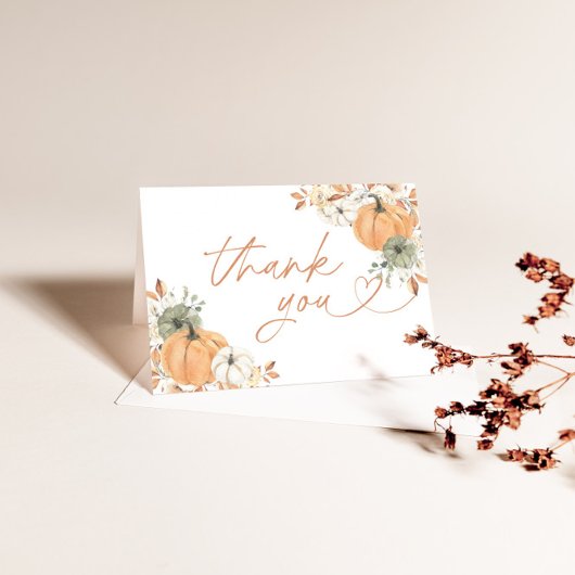 Pumpkin Baby Shower Thank You Card, Boho Fall Baby サンキューカード
