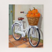 Pumpkin Basket Bicycle Fall Watercolor ジグソーパズル (縦)