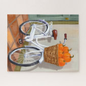 Pumpkin Basket Bicycle Fall Watercolor ジグソーパズル (横)