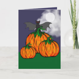 Pumpkin & Bat Halloween Greeting Card カード