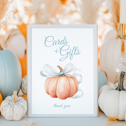 Pumpkin Blue Bow Cards & Gifts Table Sign Poster ポスター