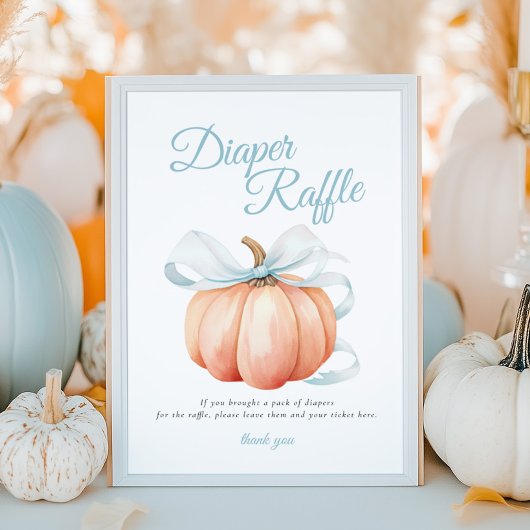 Pumpkin Blue Bow Diaper Raffle Table Sign Poster ポスター