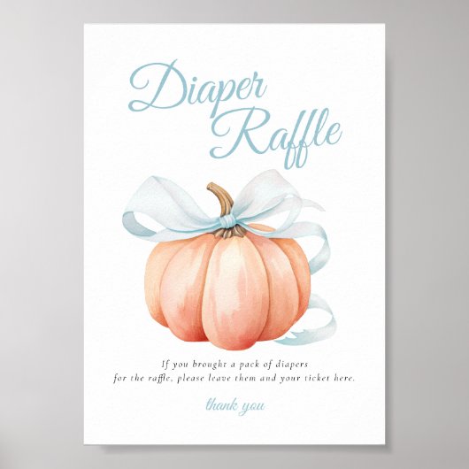 Pumpkin Blue Bow Diaper Raffle Table Sign Poster ポスター (正面)