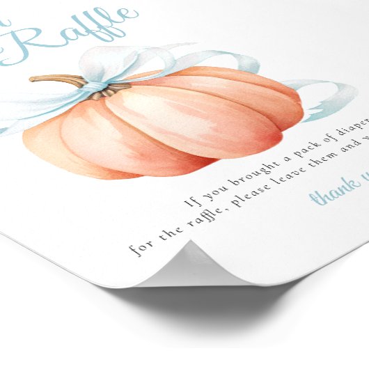 Pumpkin Blue Bow Diaper Raffle Table Sign Poster ポスター (角)