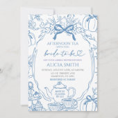  Pumpkin Blue Bow Toile Bridal Shower Tea Party 招待状 (正面)