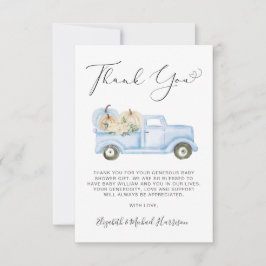 Pumpkin Blue Truck Baby Boy Shower Thank You Card サンキューカード