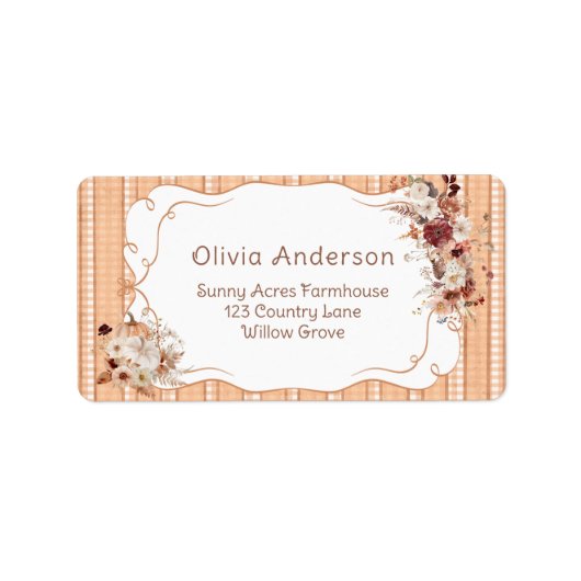 Pumpkin Boho Floral Baby Shower Return Address ラベル (正面)
