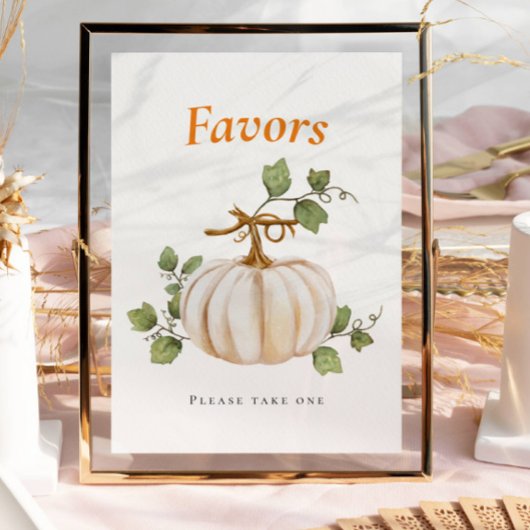 Pumpkin Bow Baby Shower Favors Table Sign ポスター