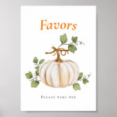 Pumpkin Bow Baby Shower Favors Table Sign ポスター (正面)