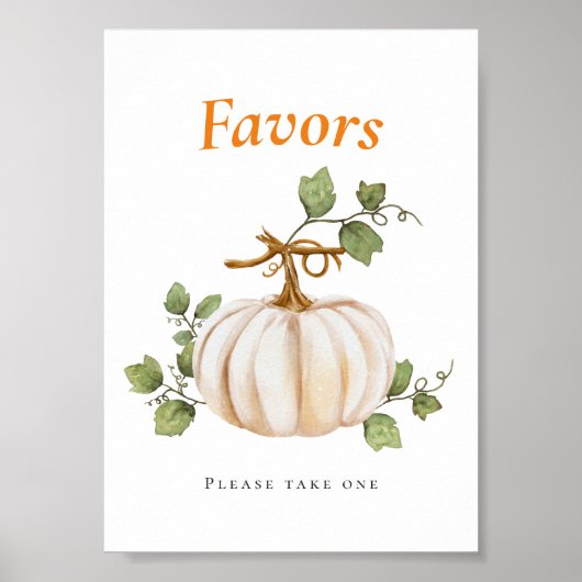 Pumpkin Bow Baby Shower Favors Table Sign ポスター (正面)