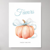 Pumpkin Bow Baby Shower Favors Table Sign Poster ポスター (正面)