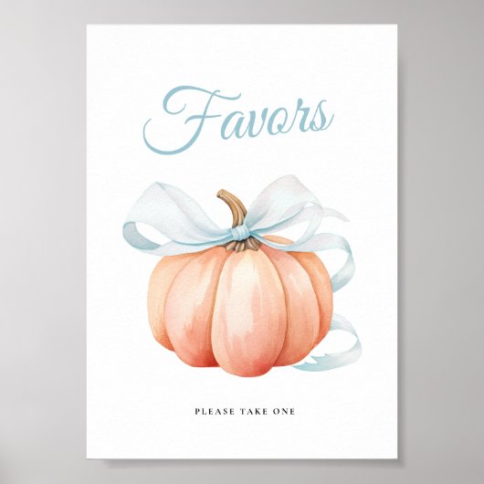 Pumpkin Bow Baby Shower Favors Table Sign Poster ポスター (正面)