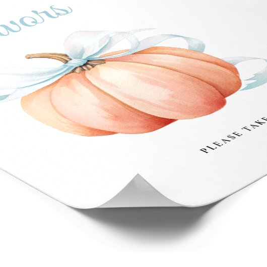 Pumpkin Bow Baby Shower Favors Table Sign Poster ポスター (角)