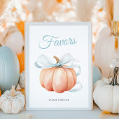 Pumpkin Bow Baby Shower Favors Table Sign Poster ポスター