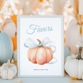 Pumpkin Bow Baby Shower Favors Table Sign Poster ポスター