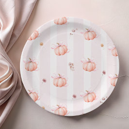 Pumpkin Bow Fall Autumn Floral  Baby Shower ペーパープレート
