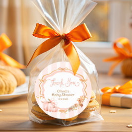 Pumpkin Bow Fall Floral Baby Shower Thank You ラウンドシール